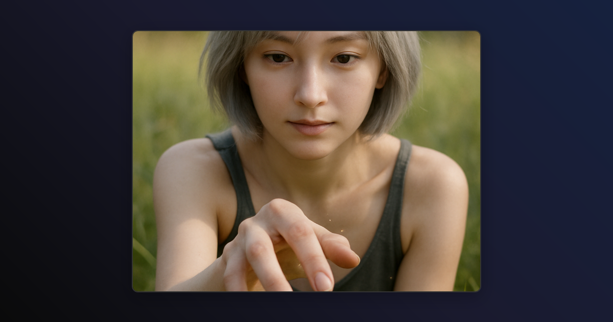 Realistic Portrait of a Girl Touching Grass - Emerge Mini App - Farcaster Mini Apps